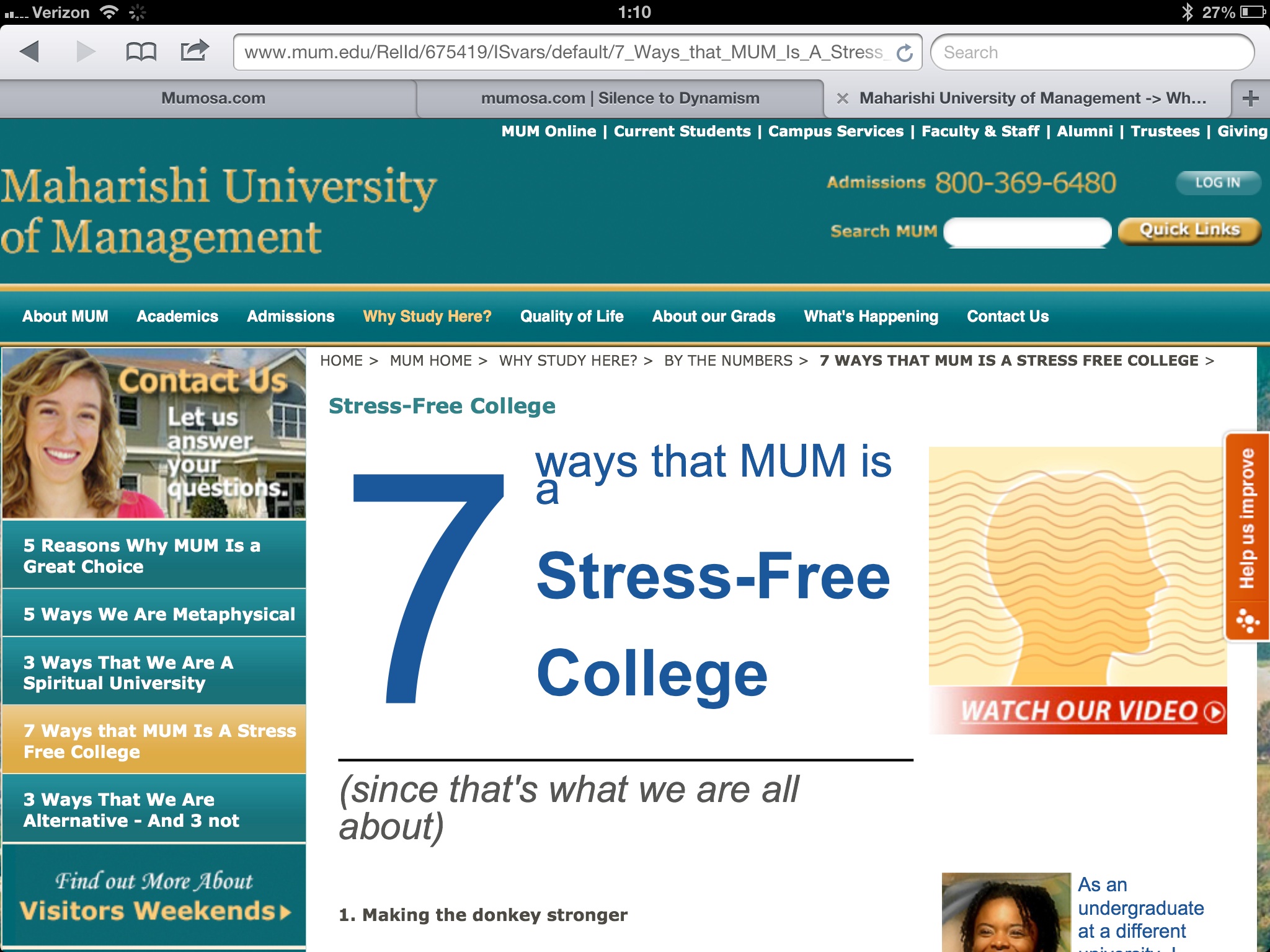 Seven ways MUM is a stress free college